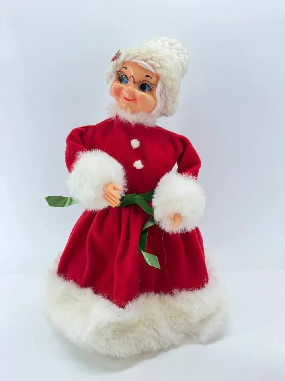 Vintage Handmade Mrs Claus Christmas Doll Red Felt Folk Art Holiday Decor
